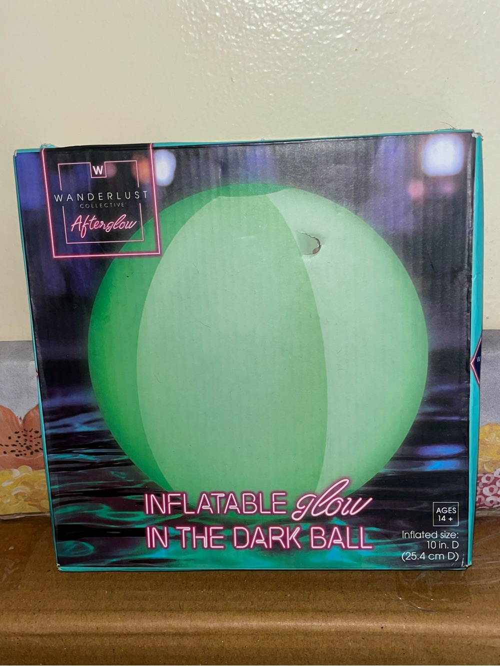 Wanderlust Afterglow Green Inflatable Glow-in-the-Dark Pool Ball NEW NIB